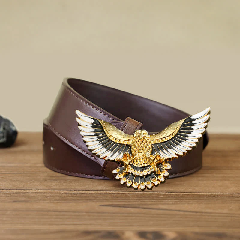 Men's DIY Golden Eagle Spread Wings Buckle Leather Belt - Image 9