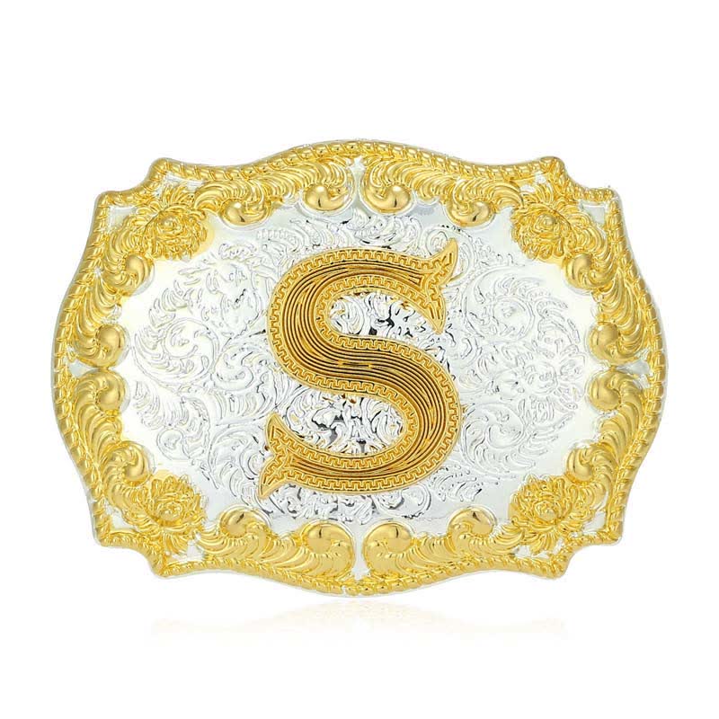 Men's DIY Golden Initial Letter Buckle Leather Belt - Image 24