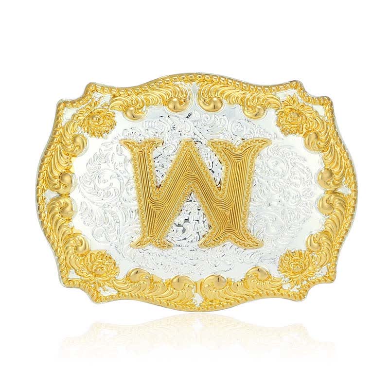 Men's DIY Golden Initial Letter Buckle Leather Belt - Image 28