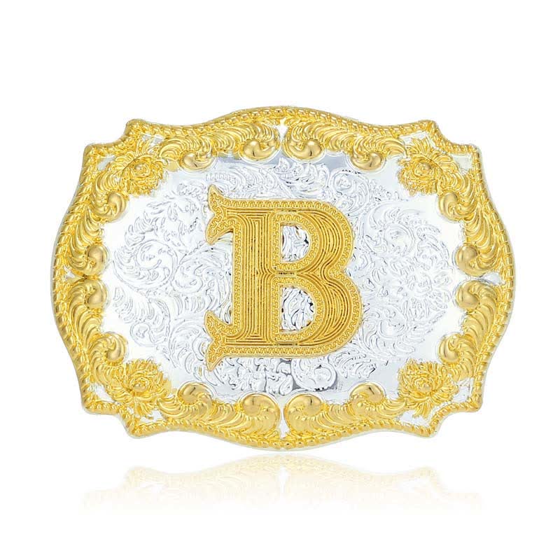 Men's DIY Golden Initial Letter Buckle Leather Belt - Image 7