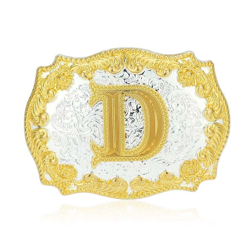 Men's DIY Golden Initial Letter Buckle Leather Belt - Image 9
