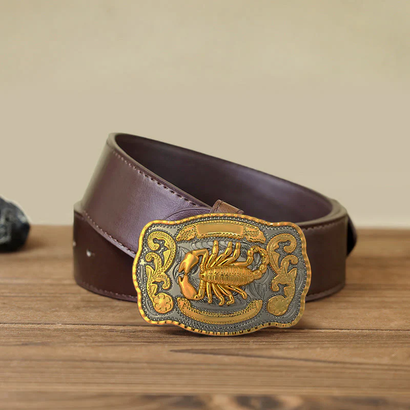 Men's DIY Golden Scorpion Buckle Leather Belt - Image 14