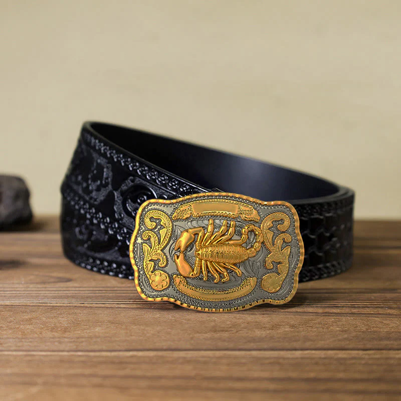 Men's DIY Golden Scorpion Buckle Leather Belt - Image 16