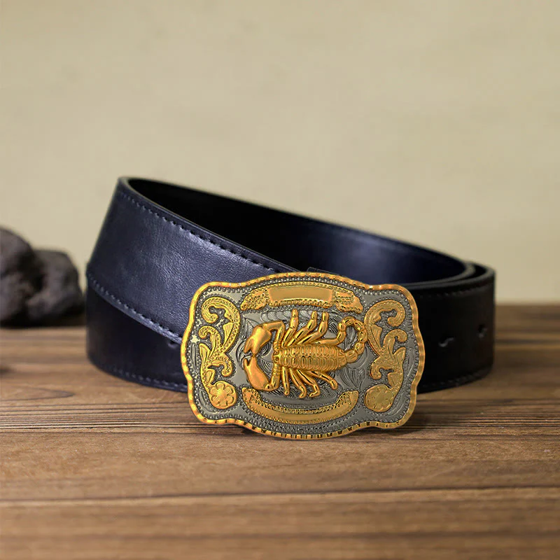 Men's DIY Golden Scorpion Buckle Leather Belt - Image 9