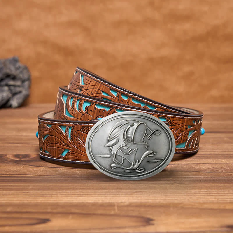 Men's DIY Gone Fishing Creative Beer Holder Buckle Leather Belt - Image 10