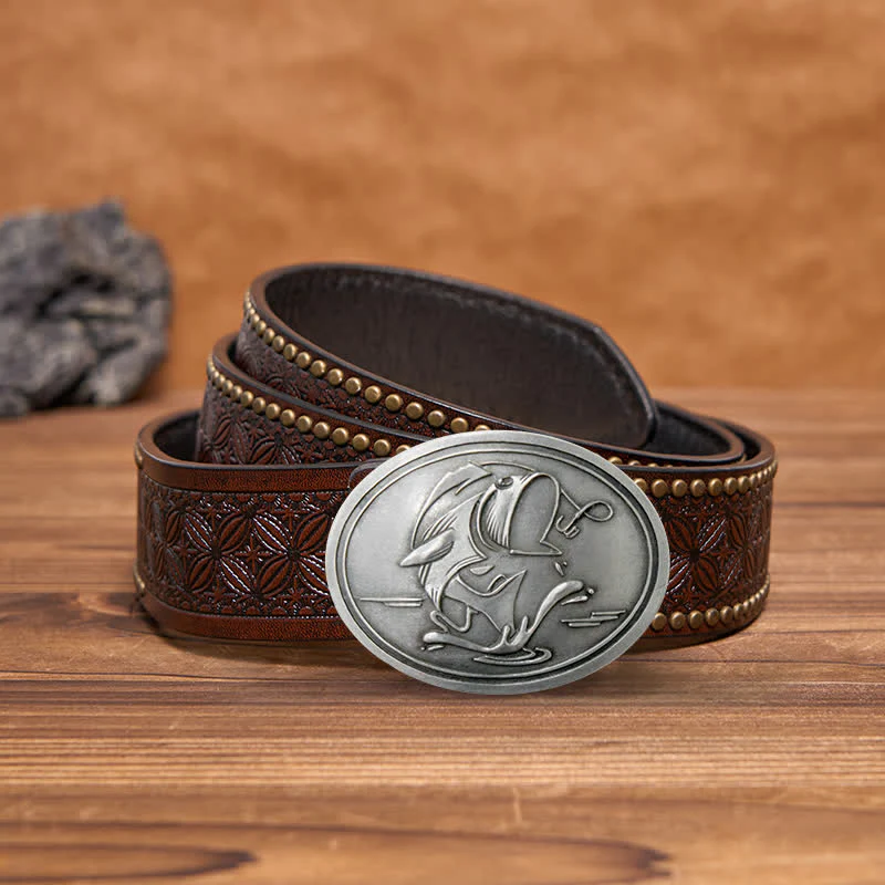 Men's DIY Gone Fishing Creative Beer Holder Buckle Leather Belt - Image 11