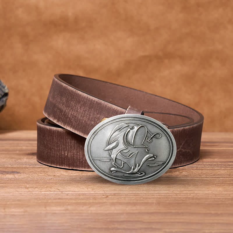 Men's DIY Gone Fishing Creative Beer Holder Buckle Leather Belt - Image 12