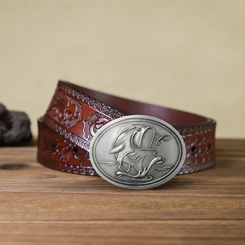 Men's DIY Gone Fishing Creative Beer Holder Buckle Leather Belt - Image 13