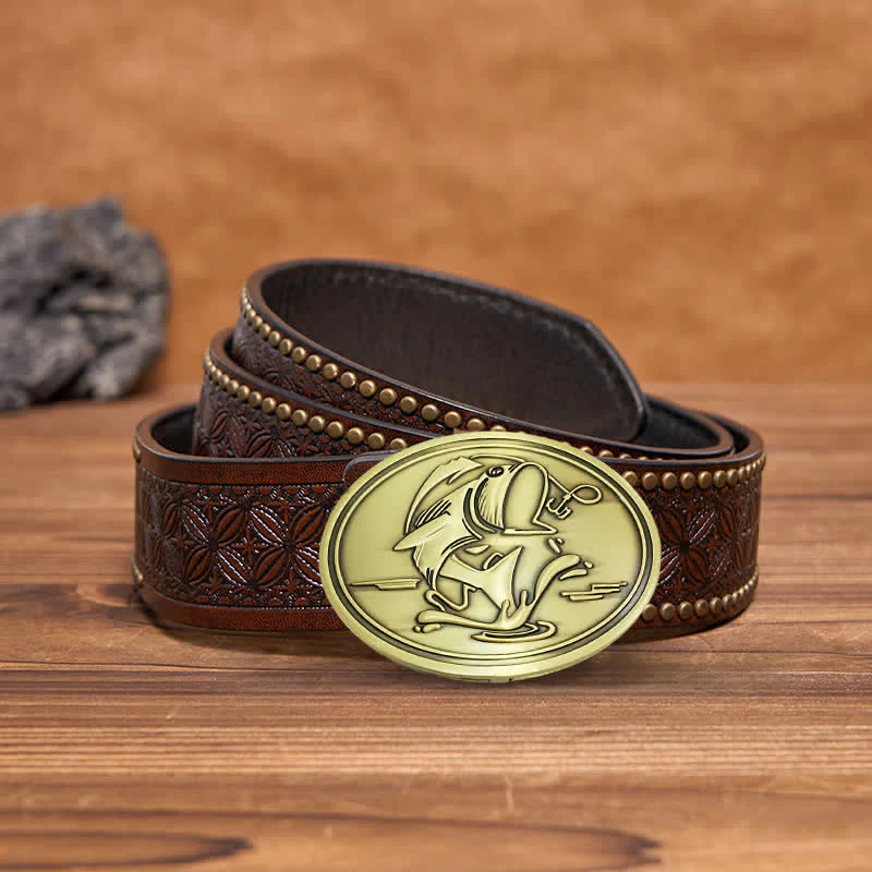 Men's DIY Gone Fishing Creative Beer Holder Buckle Leather Belt - Image 17