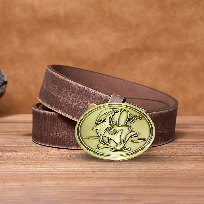 Men's DIY Gone Fishing Creative Beer Holder Buckle Leather Belt - Image 18