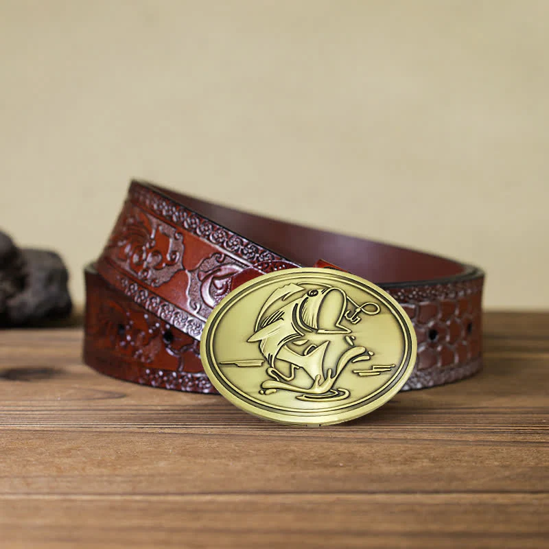 Men's DIY Gone Fishing Creative Beer Holder Buckle Leather Belt - Image 19