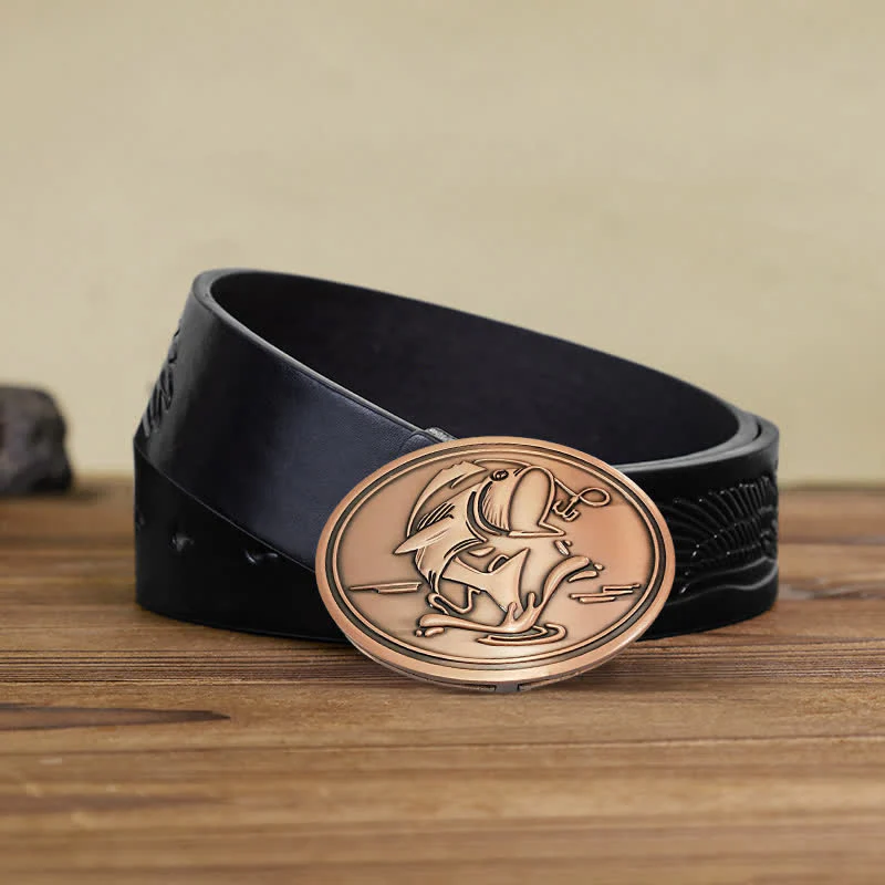 Men's DIY Gone Fishing Creative Beer Holder Buckle Leather Belt - Image 21