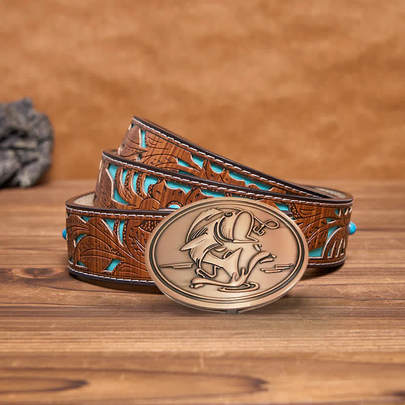 Men's DIY Gone Fishing Creative Beer Holder Buckle Leather Belt - Image 22