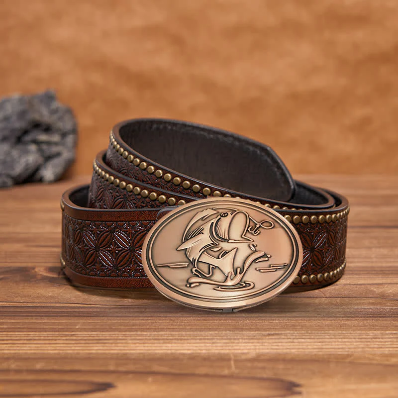Men's DIY Gone Fishing Creative Beer Holder Buckle Leather Belt - Image 23