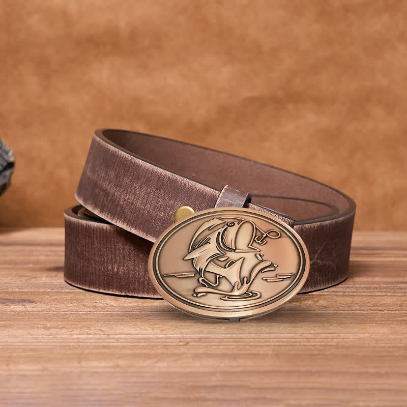 Men's DIY Gone Fishing Creative Beer Holder Buckle Leather Belt - Image 24