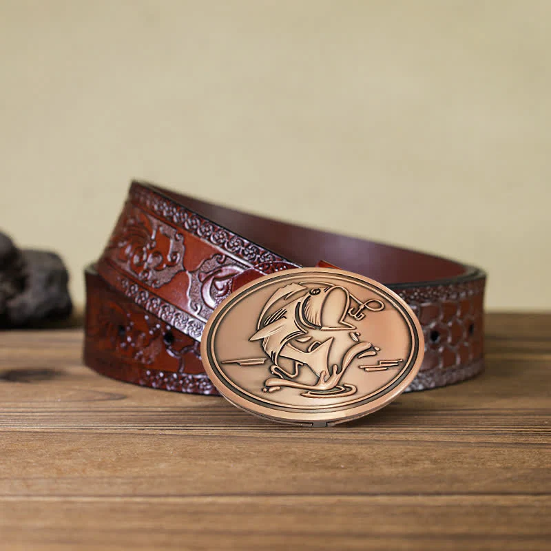 Men's DIY Gone Fishing Creative Beer Holder Buckle Leather Belt - Image 25