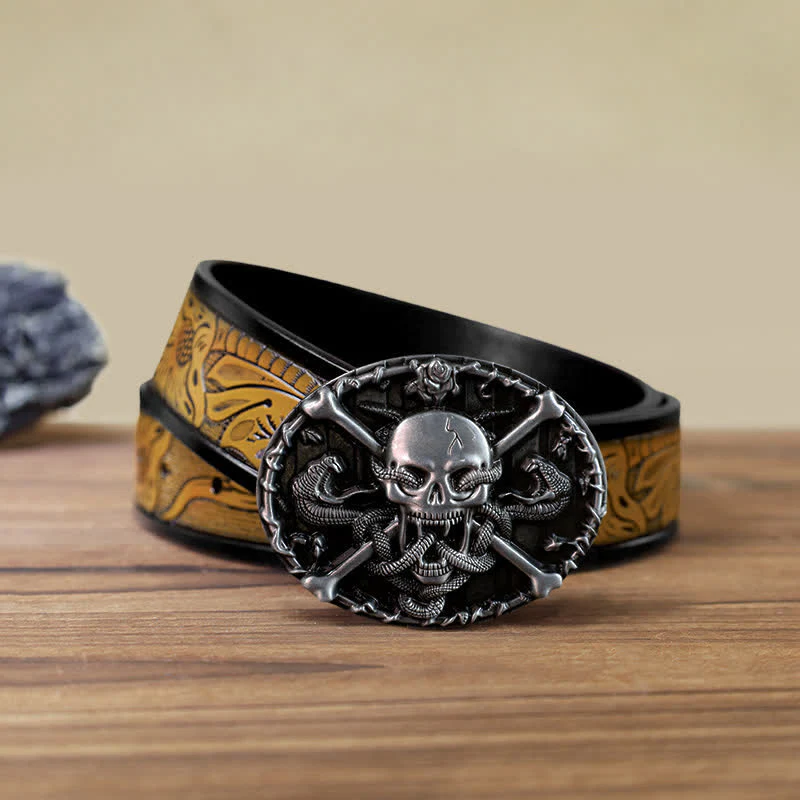 Men's DIY Gothic Cross Skull Snake Buckle Leather Belt - Image 13