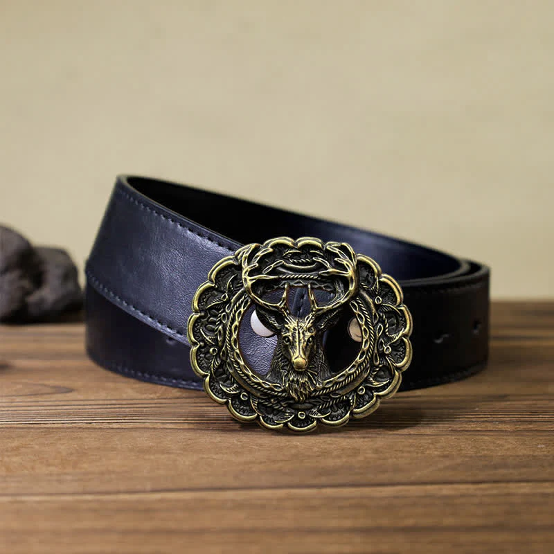 Men's DIY Hollow 3D Elk Antler Buckle Leather Belt - Image 6
