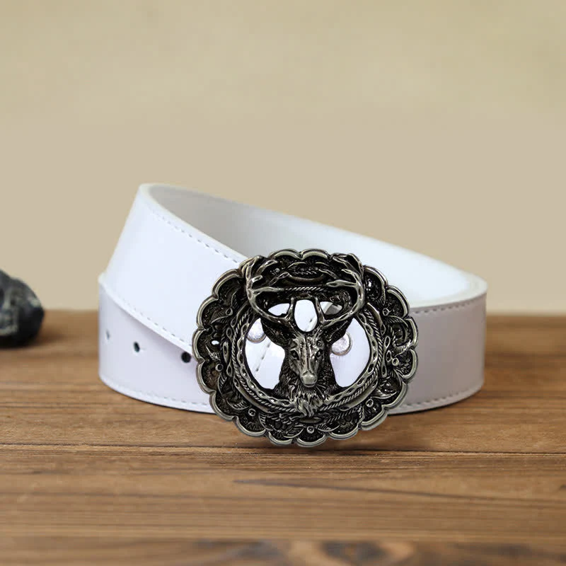 Men's DIY Hollow 3D Elk Antler Buckle Leather Belt - Image 8
