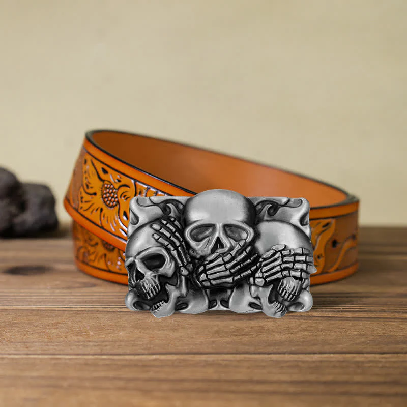 Men's DIY Horrible Laugh Skull Buckle Leather Belt - Image 17