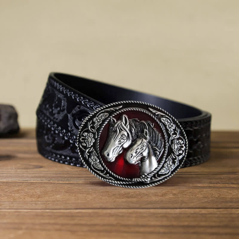 Men's DIY Horse And Colt Enameled Buckle Leather Belt - Image 11