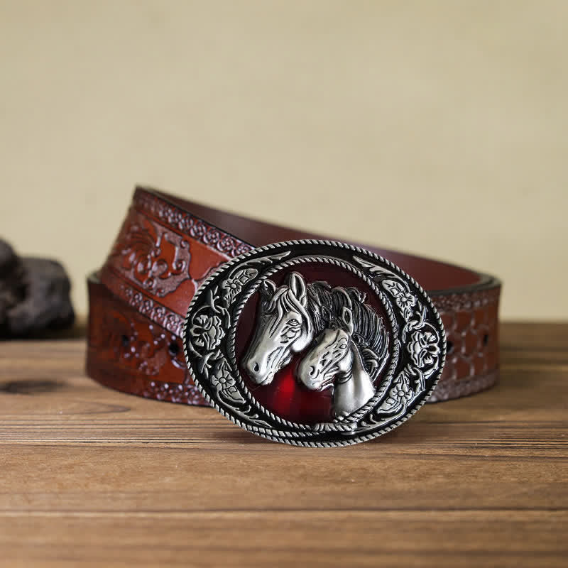 Men's DIY Horse And Colt Enameled Buckle Leather Belt - Image 13