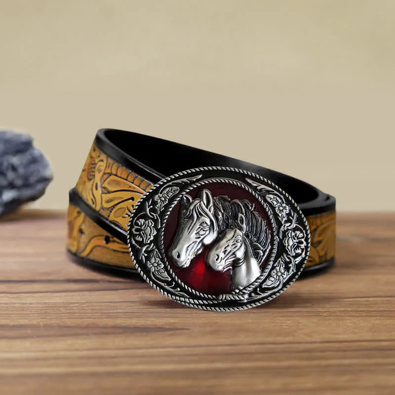 Men's DIY Horse And Colt Enameled Buckle Leather Belt - Image 15
