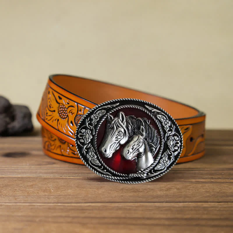 Men's DIY Horse And Colt Enameled Buckle Leather Belt - Image 17