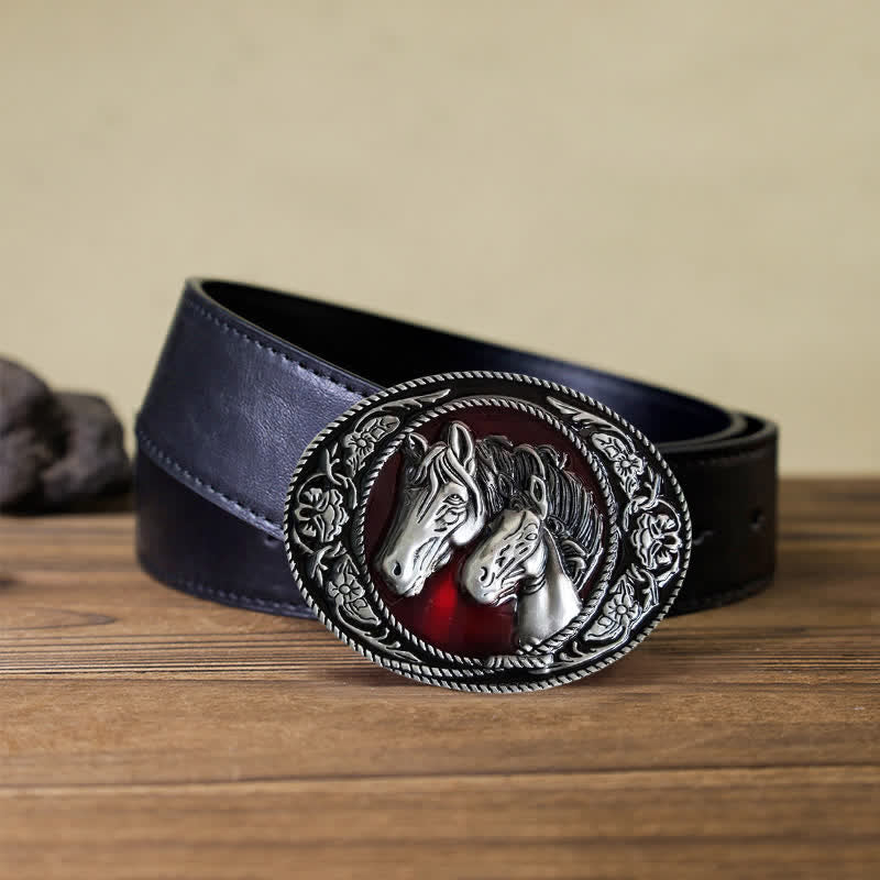 Men's DIY Horse And Colt Enameled Buckle Leather Belt - Image 5