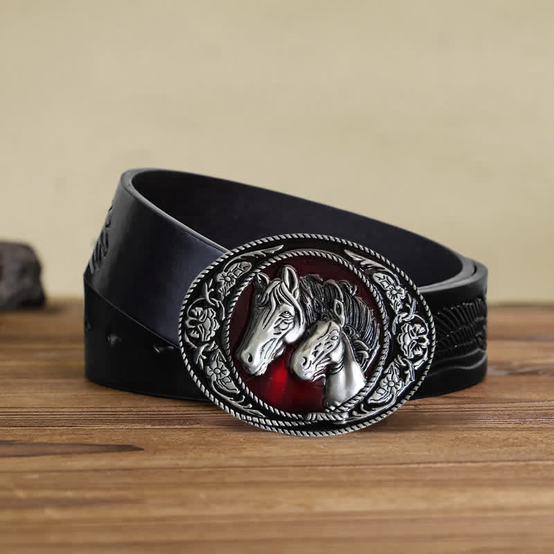 Men's DIY Horse And Colt Enameled Buckle Leather Belt - Image 7