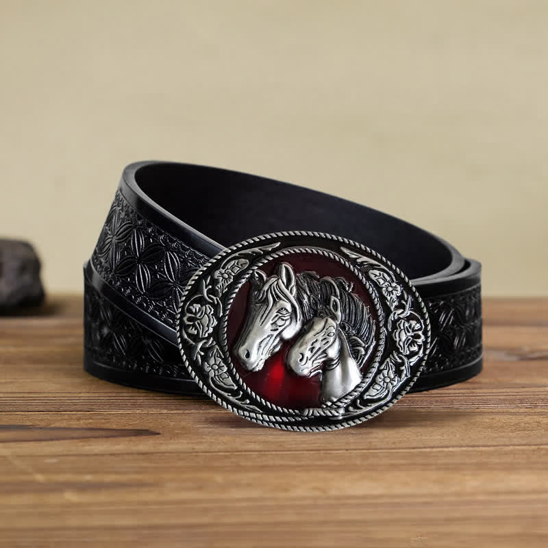Men's DIY Horse And Colt Enameled Buckle Leather Belt - Image 9