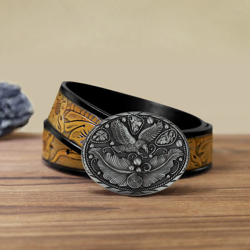 Men's DIY Horse Eagle Embossed Buckle Leather Belt - Image 23