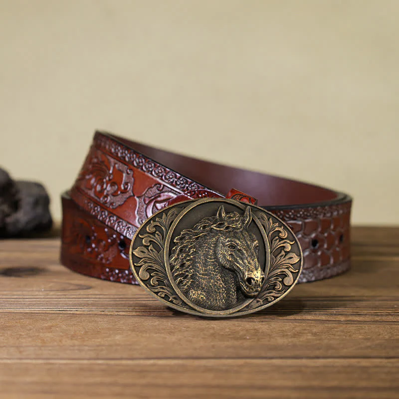 Men's DIY Horse Head Buckle Leather Belt - Image 20