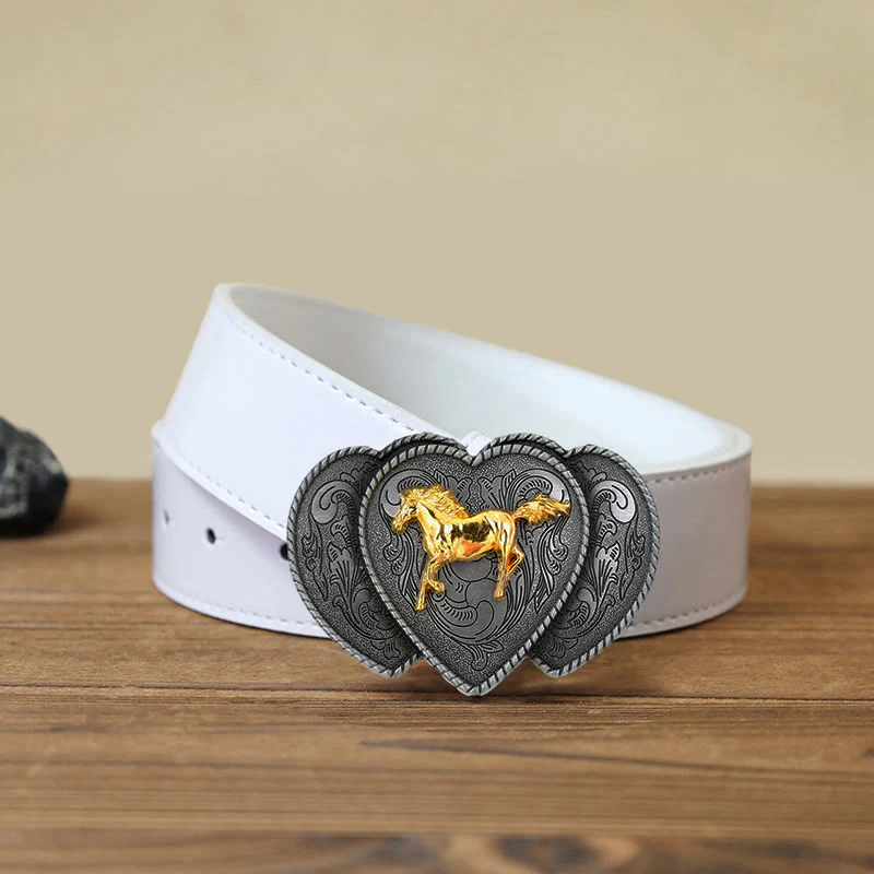 Men's DIY Horse Triple Heart Shaped Buckle Leather Belt - Image 6