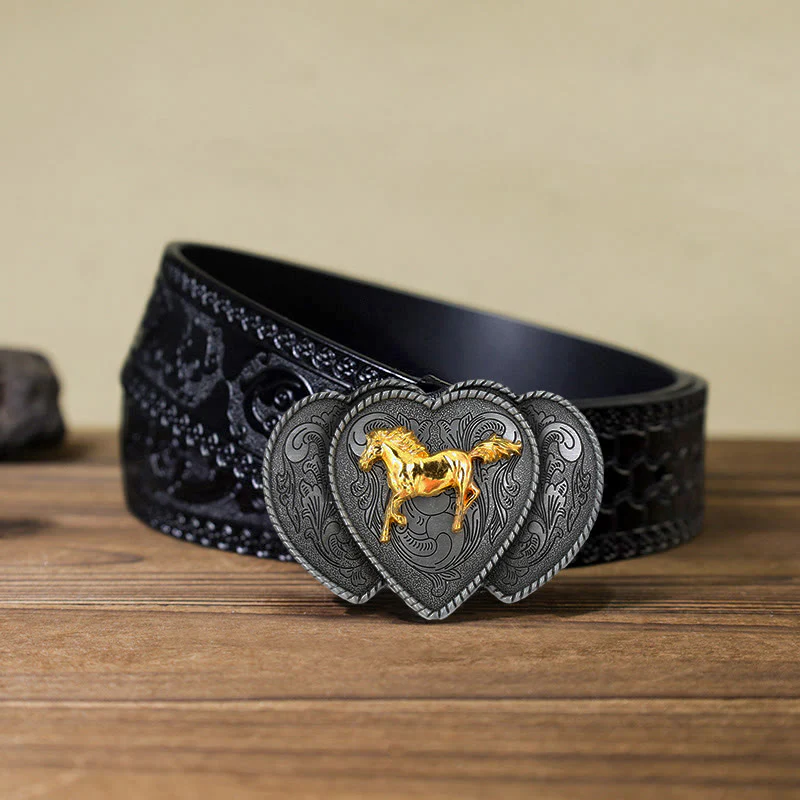 Men's DIY Horse Triple Heart Shaped Buckle Leather Belt - Image 8