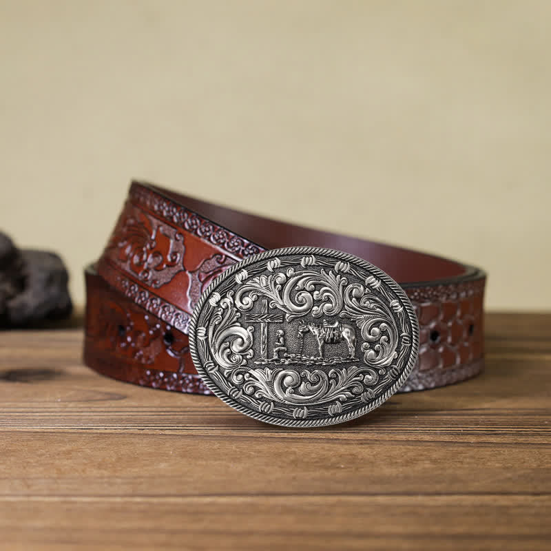 Men's DIY Horseman Kneeling Buckle Leather Belt - Image 10