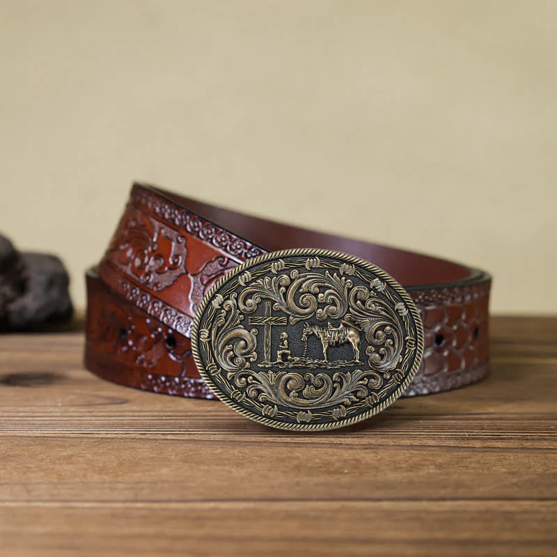 Men's DIY Horseman Kneeling Buckle Leather Belt - Image 19