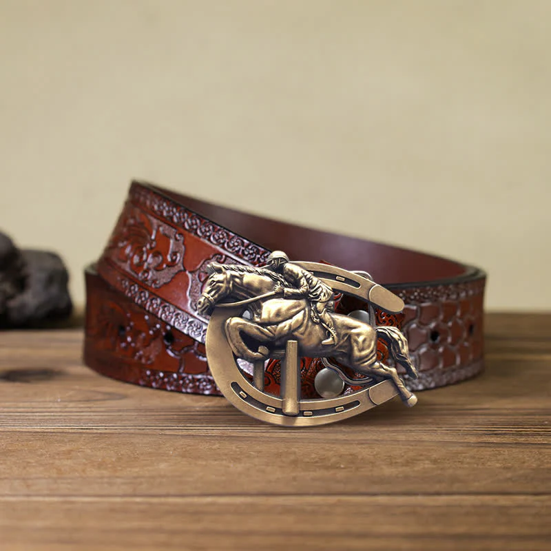 Men's DIY Horsemanship Horse Show Buckle Leather Belt - Image 9