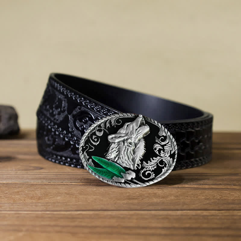 Men's DIY Howling Wolf Head Buckle Leather Belt - Image 12