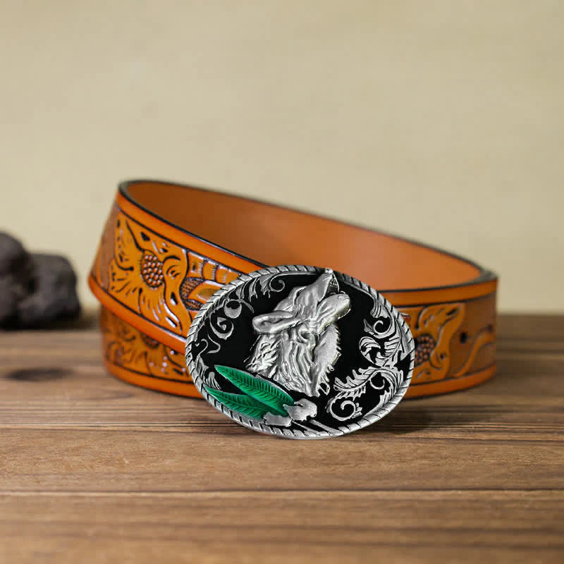 Men's DIY Howling Wolf Head Buckle Leather Belt - Image 18
