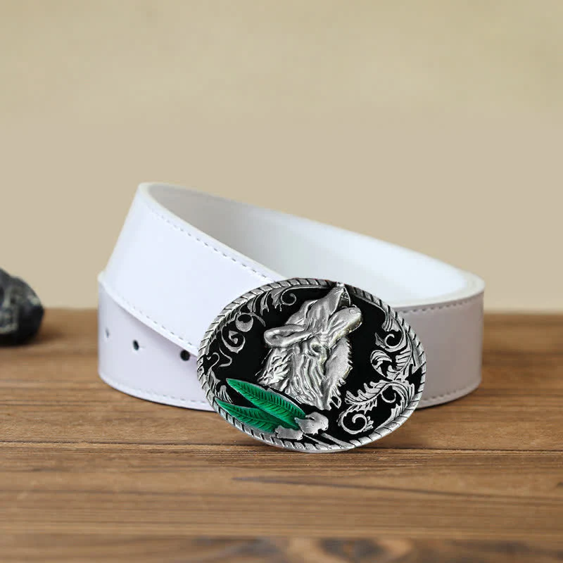 Men's DIY Howling Wolf Head Buckle Leather Belt - Image 8