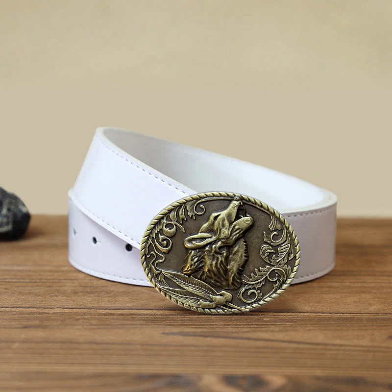 Men's DIY Howling Wolf Head Buckle Leather Belt - Image 9