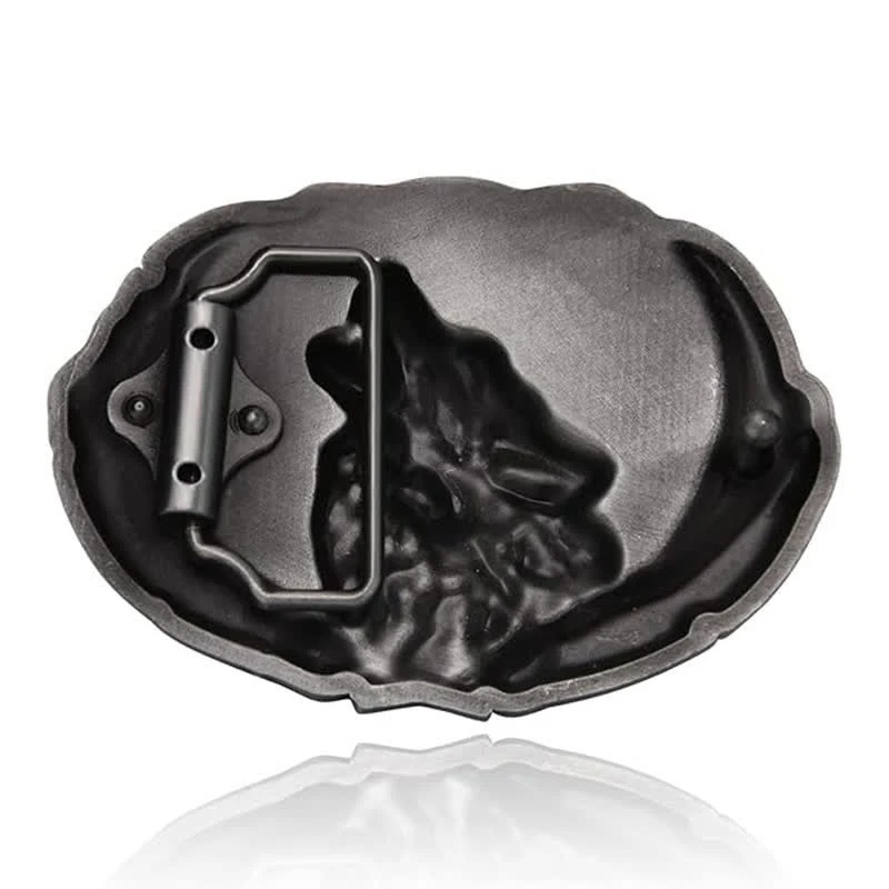 Men's DIY Howling Wolf Moon Oval Buckle Leather Belt - Image 2