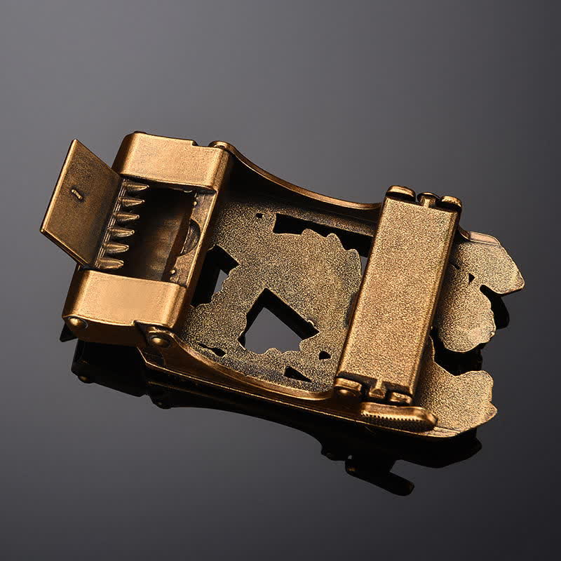 Men's DIY Hungry Wolves Automatic Buckle Leather Belt - Image 9