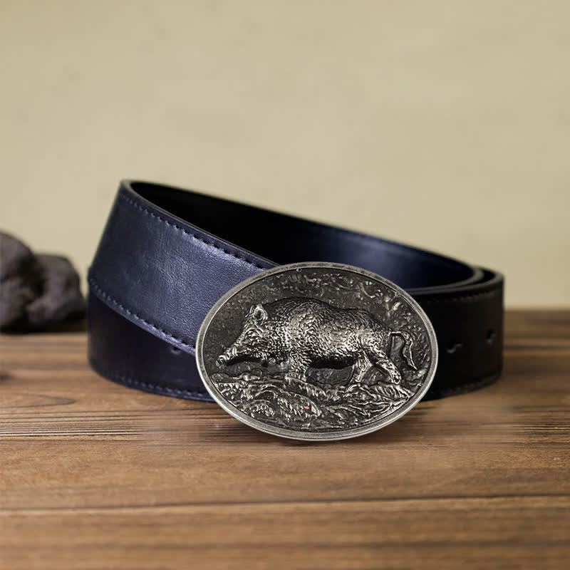 Men's DIY Hunter Wild Boar Buckle Leather Belt - Image 14