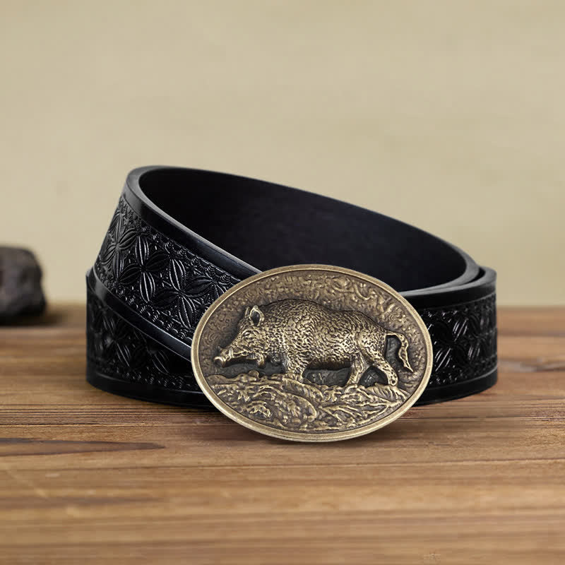 Men's DIY Hunter Wild Boar Buckle Leather Belt - Image 8