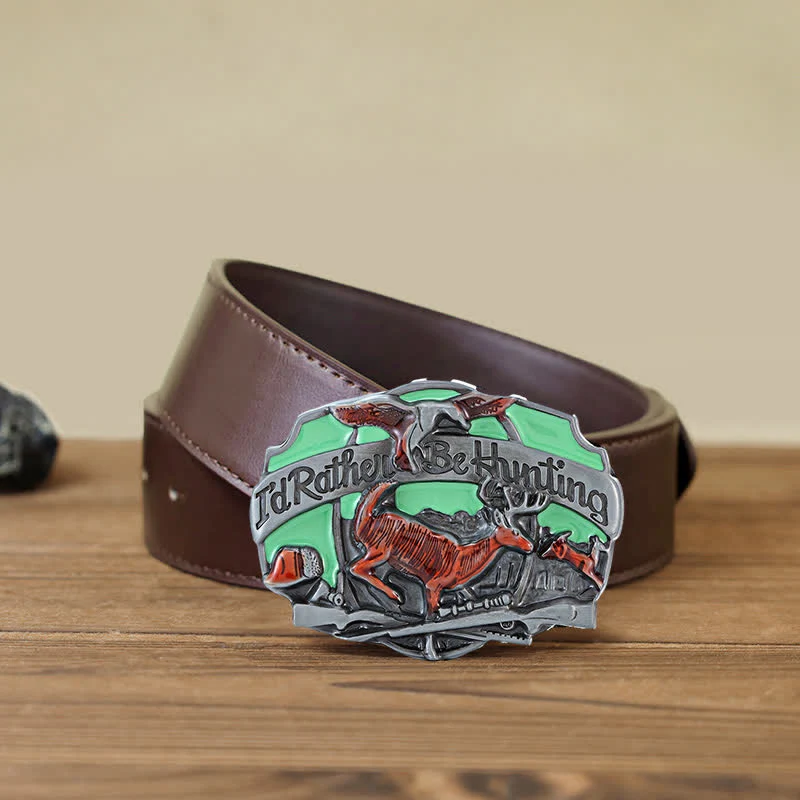 Men's DIY Hunting Deer In The Wild Buckle Leather Belt - Image 8