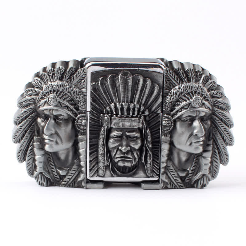 Men's DIY Indian Chief Head Leather Belt with Hidden Lighter - Image 10