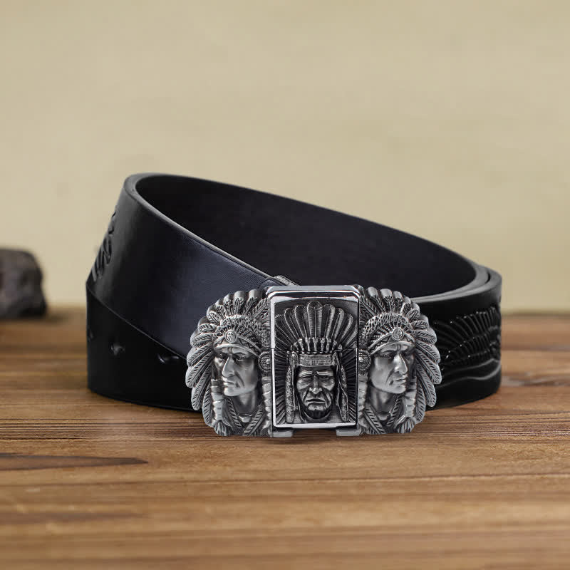 Men's DIY Indian Chief Head Leather Belt with Hidden Lighter - Image 12