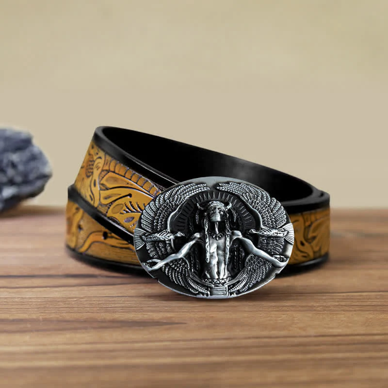 Men's DIY Indian Great Spirit Buckle Leather Belt - Image 11